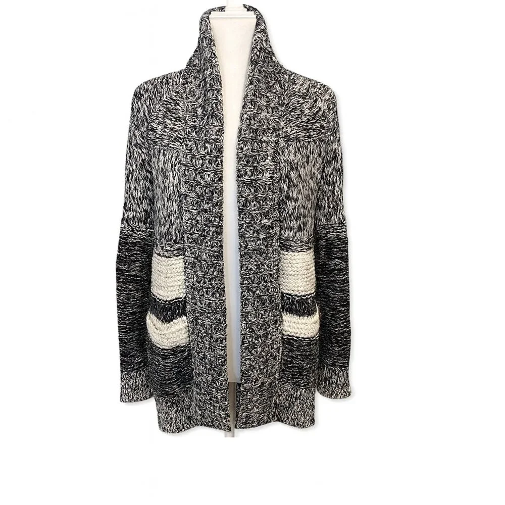 GAP Chunky Shawl Collar Cardigan XS Marled Black Gray Long Cozy Knit Sweater - Picture 2 of 15